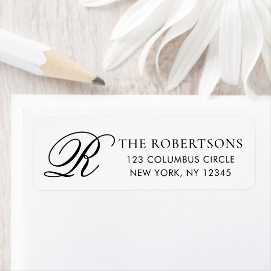 Elegant Monogram Black White Return Address Label ラベル (インサイチュ)