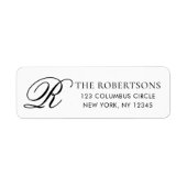 Elegant Monogram Black White Return Address Label ラベル (正面)