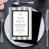 Elegant Monogram Black & White Striped Wedding 招待状