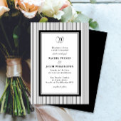 Elegant Monogram Black & White Striped Wedding 招待状