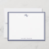 Elegant Monogram Blue Two Border ノートカード (正面)