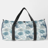Elegant Monogram Blue Water Lily and Lotus ダッフルバッグ (裏面)