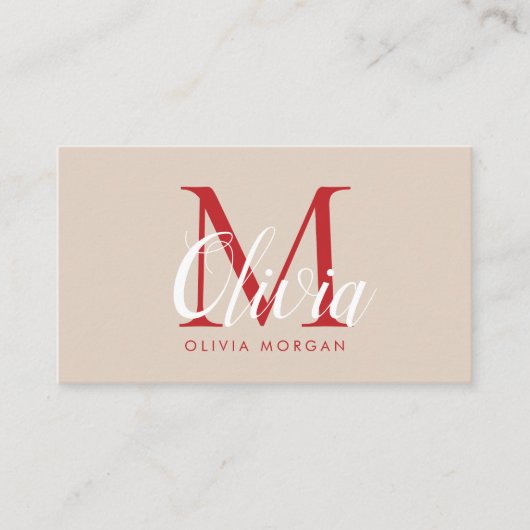 Elegant monogram blush pink red professional 名刺 (正面)