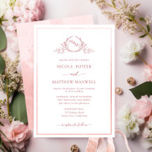 Elegant Monogram Blush Pink Watercolor Wedding Inv