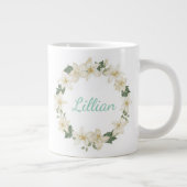 Elegant Monogram Botanical Lily Design   ジャンボコーヒーマグカップ (右)