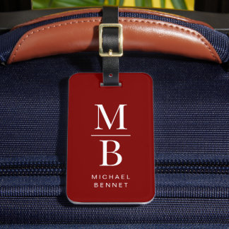 Elegant Monogram Burgundy Red ラゲッジタグ