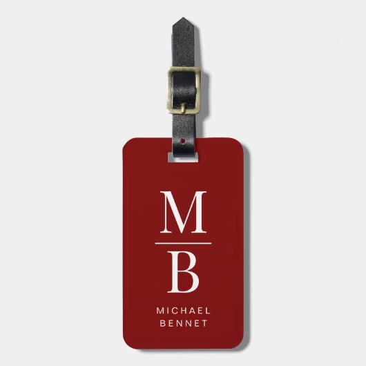 Elegant Monogram Burgundy Red ラゲッジタグ (正面縦)