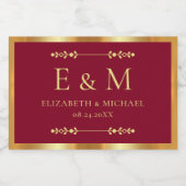 Elegant Monogram Burgundy Red Save the Date Mini スパークリングワインラベル (シングルラベル)
