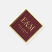 Elegant Monogram Burgundy Stripe Pattern Wedding スタンダードカクテルナプキン (角)