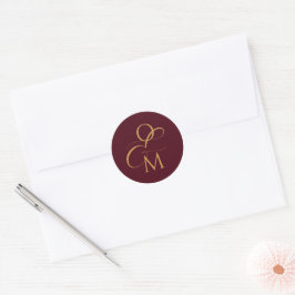 Elegant Monogram | Burgundy Wedding ラウンドシール