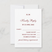 Elegant Monogram Burgundy Wedding RSVP Card  (正面)