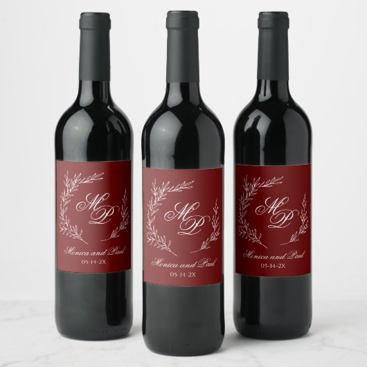 Elegant Monogram burgundy wine label ワインラベル (ボトル)