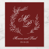 Elegant Monogram burgundy wine label ワインラベル (シングルラベル)