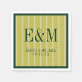 Elegant Monogram Chartreuse Stripe Pattern Wedding スタンダードカクテルナプキン (正面)