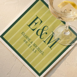 Elegant Monogram Chartreuse Stripe Pattern Wedding スタンダードカクテルナプキン