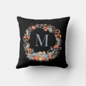 Elegant Monogram Christmas Wreath Dusty Blue クッション (裏面)