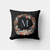 Elegant Monogram Christmas Wreath Dusty Blue クッション (正面)