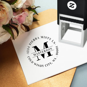 Elegant Monogram Circular Return Address セルフインキングスタンプ