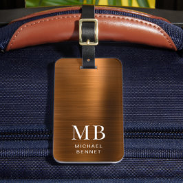 Elegant Monogram Copper Brown Brushed Metallic  ラゲッジタグ
