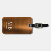 Elegant Monogram Copper Brown Brushed Metallic  ラゲッジタグ (正面横)