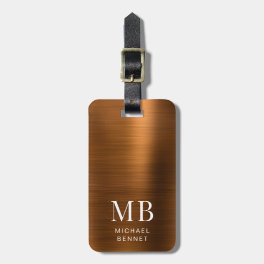 Elegant Monogram Copper Brown Brushed Metallic  ラゲッジタグ (正面縦)