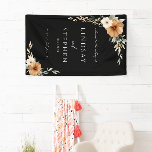Elegant Monogram Copper Earthy Black Wedding 横断幕 (インサイチュ)