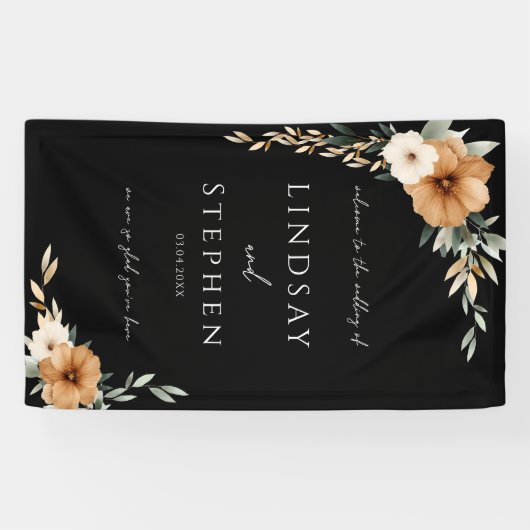 Elegant Monogram Copper Earthy Black Wedding 横断幕 (横)