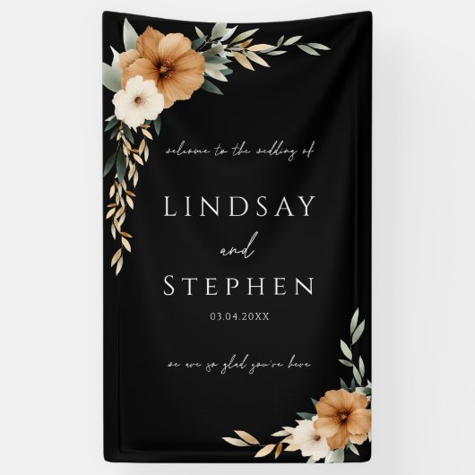 Elegant Monogram Copper Earthy Black Wedding 横断幕 (縦)