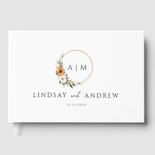 Elegant Monogram Copper Earthy Botanical ゲストブック (正面)