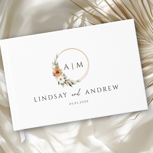 Elegant Monogram Copper Earthy Botanical ゲストブック