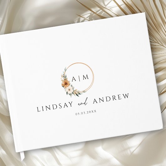 Elegant Monogram Copper Earthy Botanical  ゲストブック