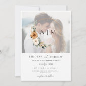 Elegant Monogram Copper Earthy Botanical Photo 招待状 (正面)