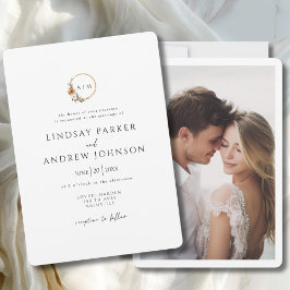 Elegant Monogram Copper Earthy Botanical Photo 招待状