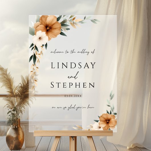 Elegant Monogram Copper Earthy White Wedding アクリルサイン