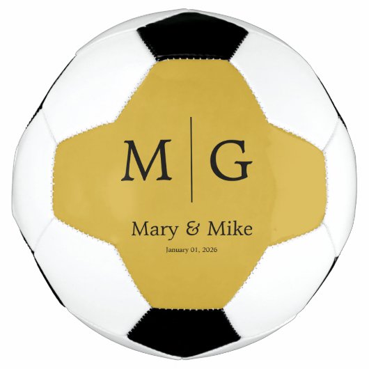 Elegant Monogram Couple Name Metallic Gold サッカーボール (正面)