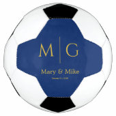 Elegant Monogram Couple Name Navy サッカーボール (正面)