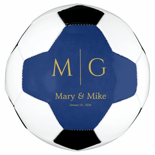 Elegant Monogram Couple Name Navy サッカーボール (正面)