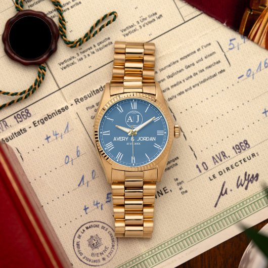 Elegant  Monogram Couple’s Name  Navy 腕時計