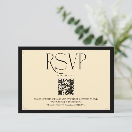 Elegant Monogram Cream and Black Wedding  出欠カード (スタンド正面)