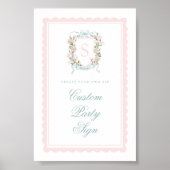 Elegant Monogram Crest Baby Shower Custom 4x6 ポスター (正面)