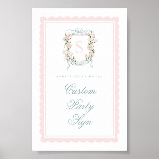 Elegant Monogram Crest Baby Shower Custom 4x6 ポスター (正面)