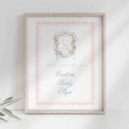 Elegant Monogram Crest Baby Shower Custom 4x6 ポスター