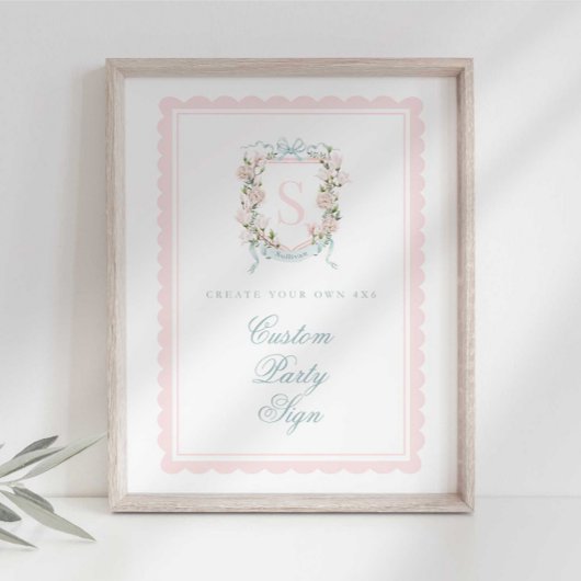 Elegant Monogram Crest Baby Shower Custom 4x6 ポスター