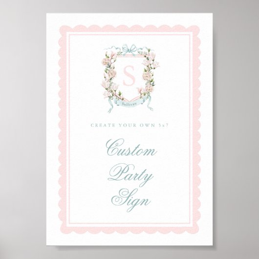 Elegant Monogram Crest Baby Shower Custom 5x7 ポスター (正面)