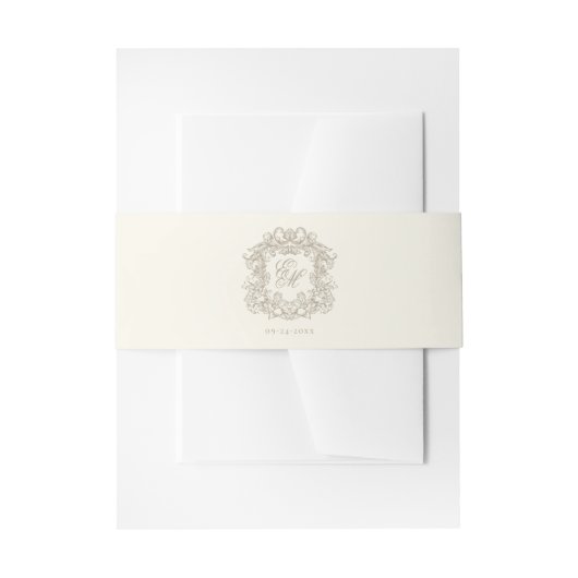 Elegant Monogram Crest Ivory Wedding 招待状ベリーバンド (正面例)