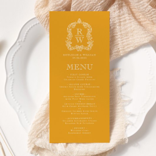 Elegant Monogram Crest Marigold Yellow Wedding メニュー