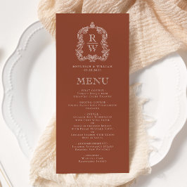 Elegant Monogram Crest Terracotta Wedding メニュー
