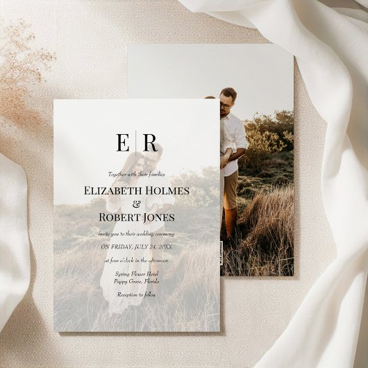 Elegant Monogram Custom Photo QR Code Wedding  招待状