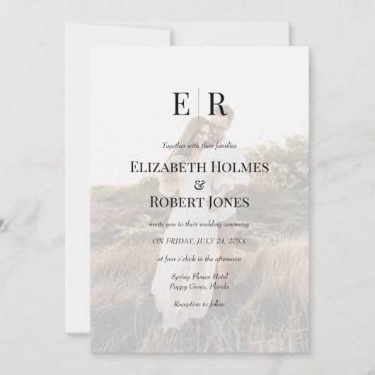 Elegant Monogram Custom Photo QR Code Wedding  招待状 (正面)