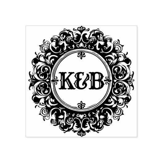 Elegant Monogram Custom Round Wedding Rubber Stamp ラバースタンプ (インプリント)